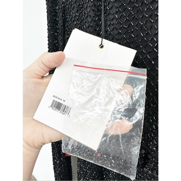 Mac Duggal 5530 Long Sleeve Lattice Beaded Midi Cocktail Dress Size 16 - Picture 6 of 8